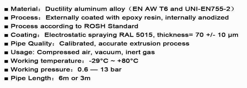 Aluminum Compressed Air Pipe 65mm for Air Compressor