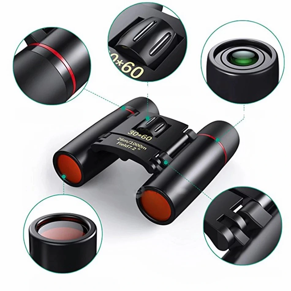 Long Range 30X60 Compact Zoom Binoculars Folding HD Powerful Mini Telescope