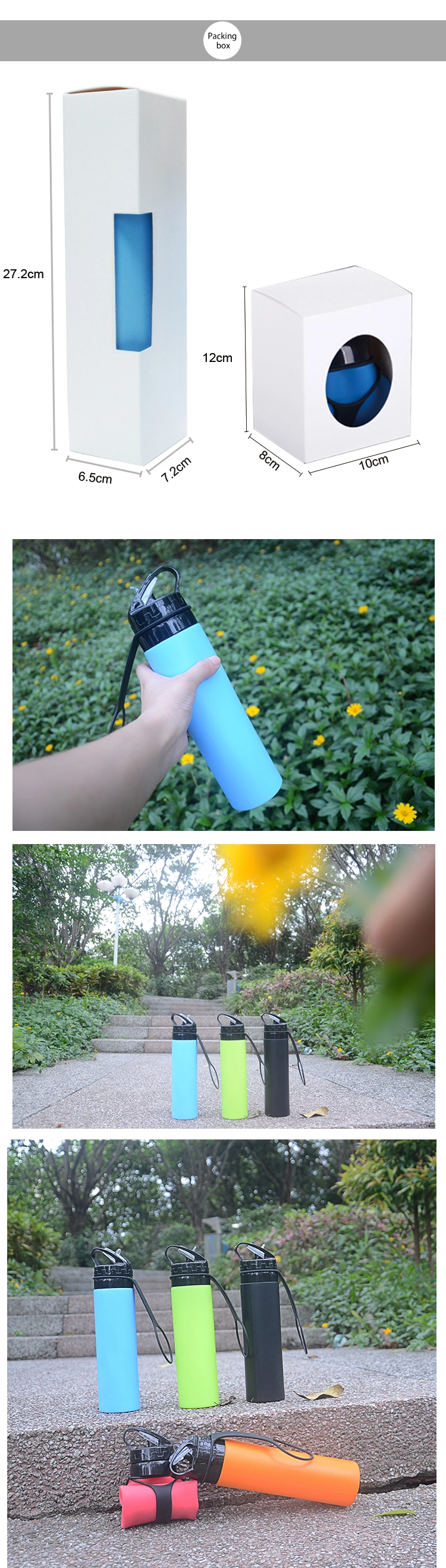 Food Grade BPA Free FDA Collapsible Folding Silicone Water Bottle Roll up Water Bottle