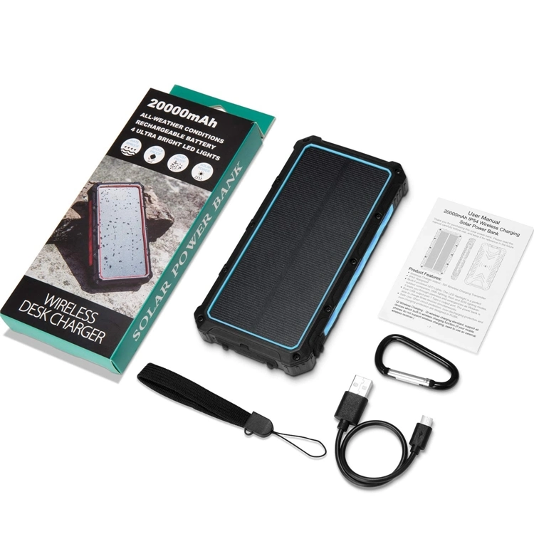 20000mAh Solar Power Bank Wild Camping with LED Flashlight Waterproof Solar Charger Multifunction Power Bank