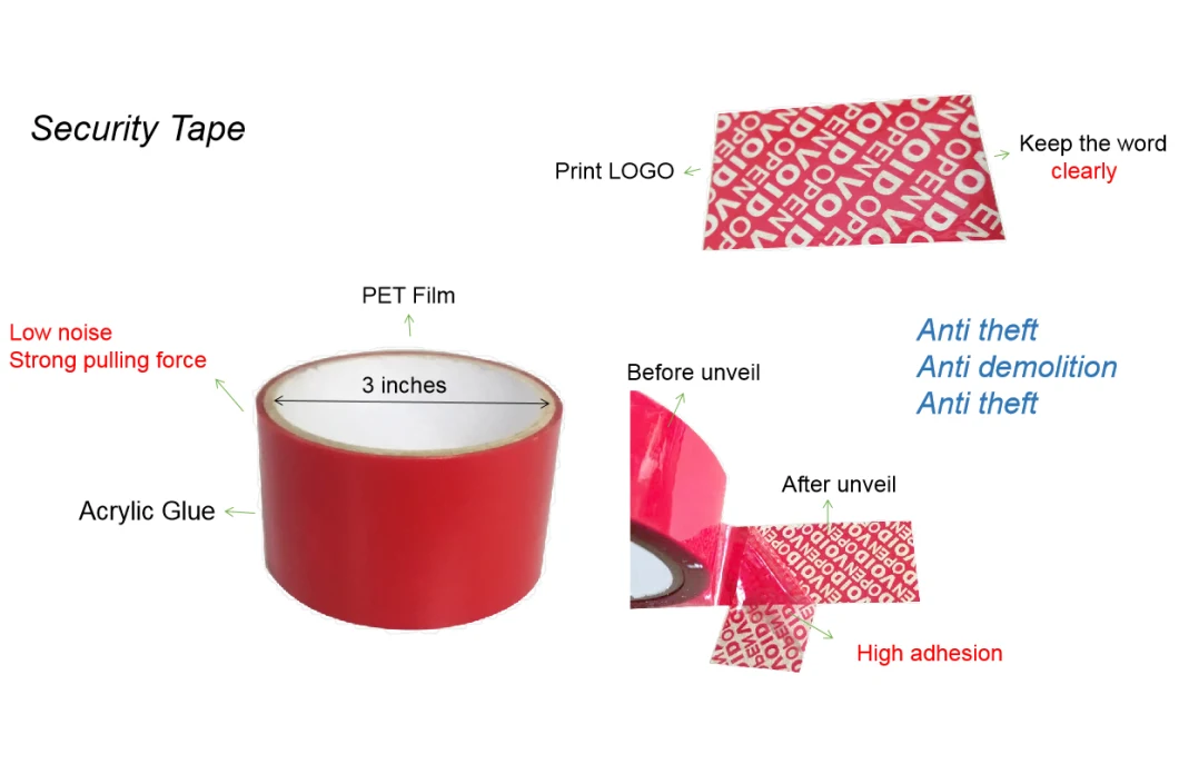 Tamper Security Void Tape Pet Security Evident Tape for Carton Sealing Surface Protecting