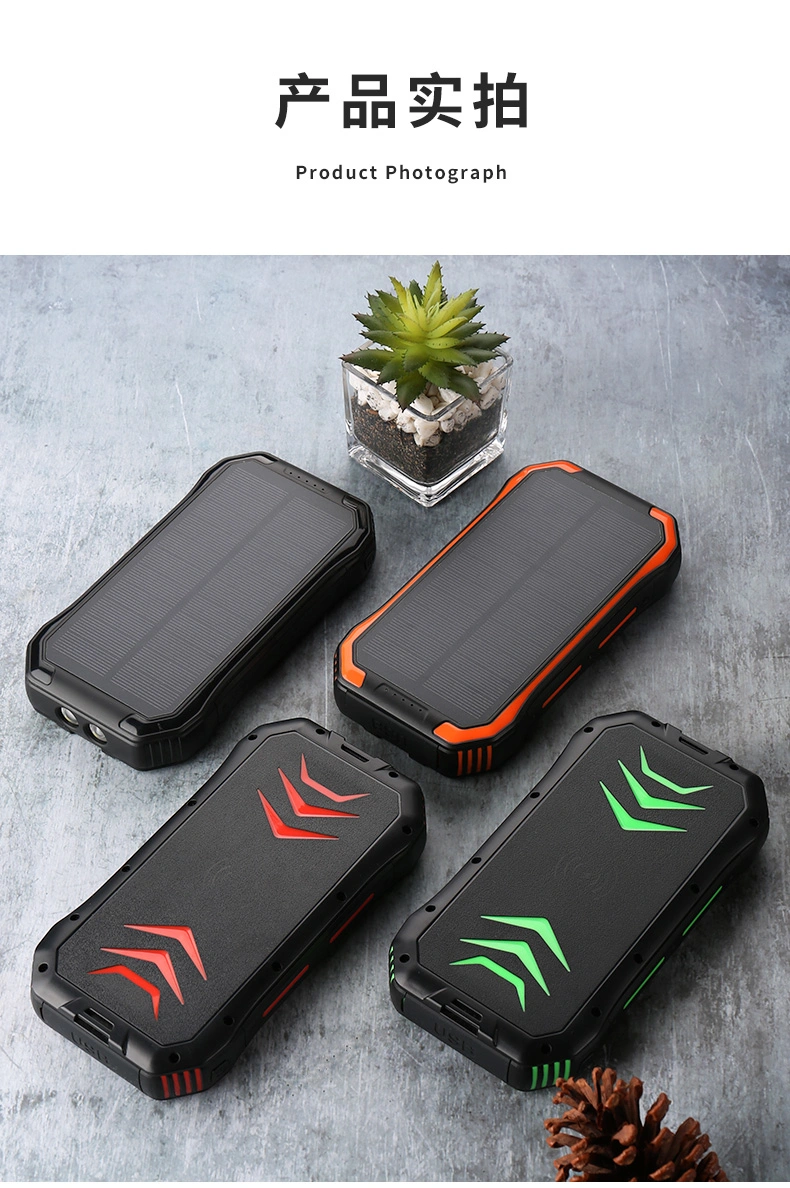 30000mAh Waterproof Wireless Solar Power Bank for Mobile Charger with LED Flashlight for Emergency Sos