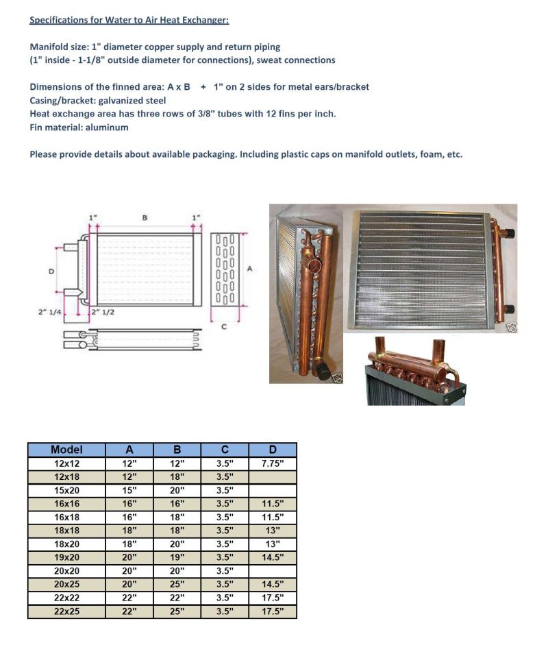 Water to Air Copper Tube Heat Exchangers