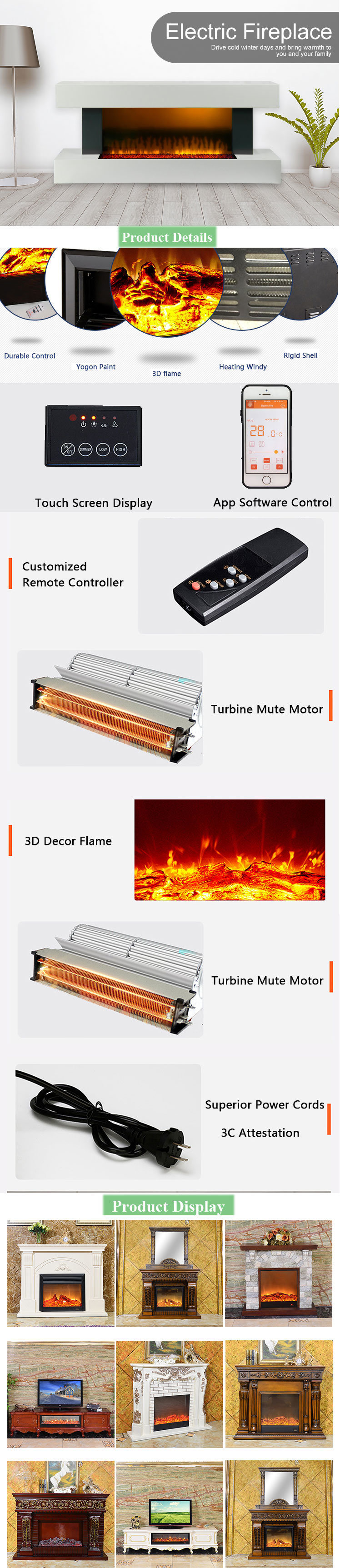 Hot Sale 3D Water Vapor Electric Fireplace with Steam
