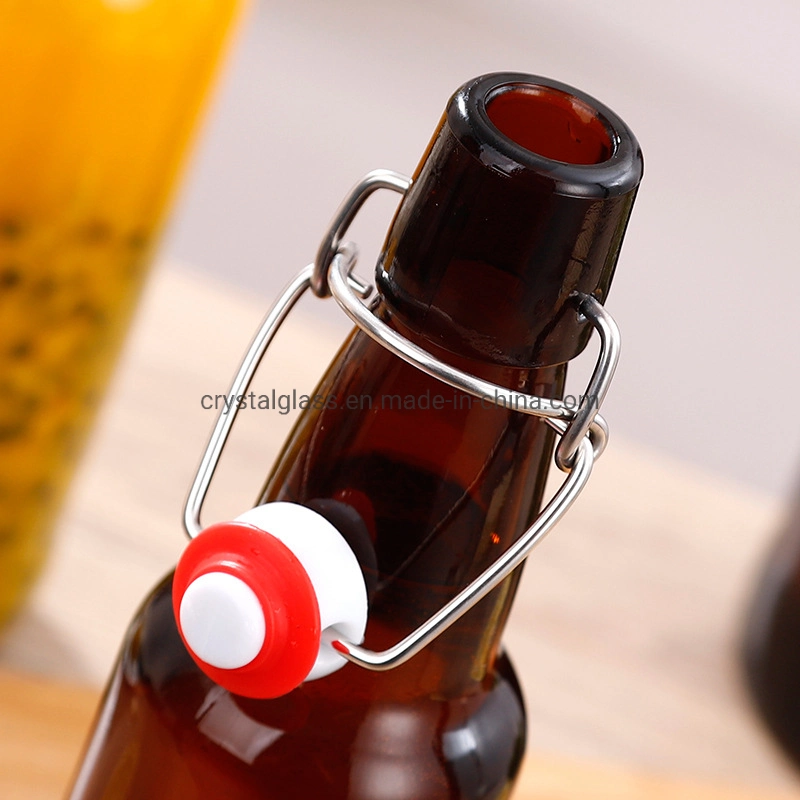 350ml 500ml 1000ml Home Brewing Amber Glass Beer Bottle with Easy Wire Swing Cap & Airtight Rubber Seal