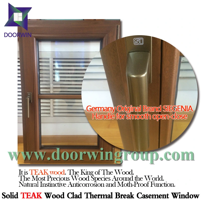 Top Quality Solid Teak Wood Aluminum Tilt Turn Window, Inward Opening Reflective Glass Aluminum Casement Window