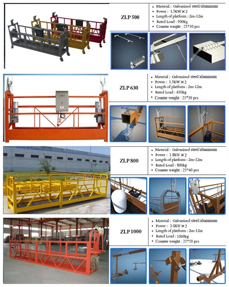 Aluminum Suspended Platform with Ce Certification Painted Screw Type Steel Wire Rope Hanging Suspended Gondola Platform