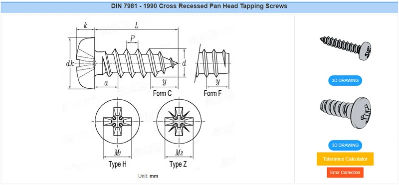 Cross Recessed Pan Head/Countersunk Head Self Tapping Screws/Drywall Screws DIN 7981