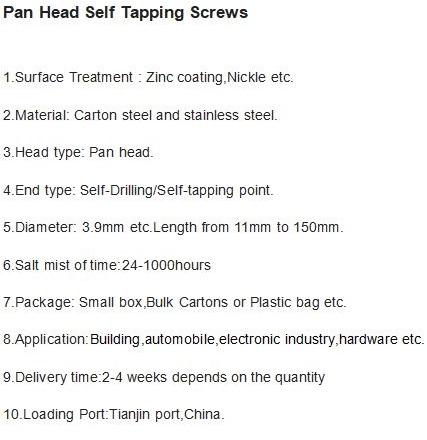 Galvanized Phillips Head Screws/Self Drywall Screw/Pan Head Screws