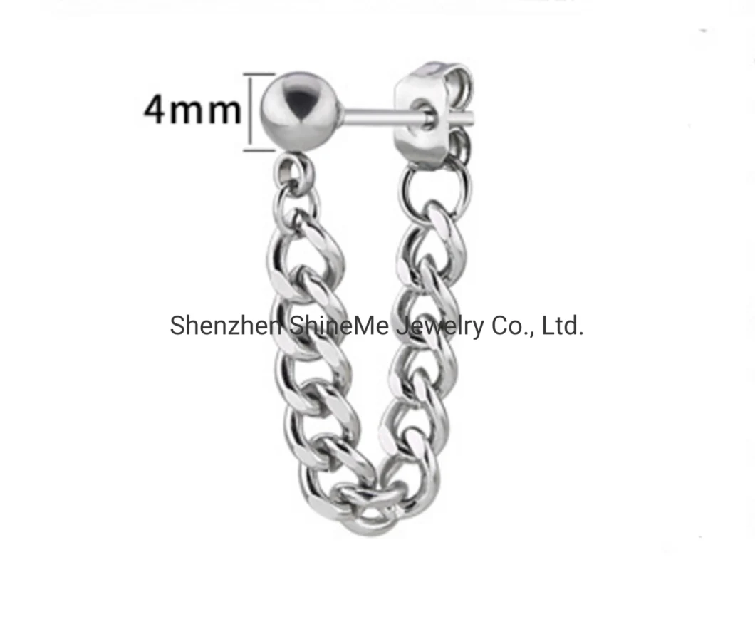 Fashion Stainless Steel Small Steel Ball Stud Earrings Best Selling Silver Black Titanium Steel Chain Stud Earrings Er4243