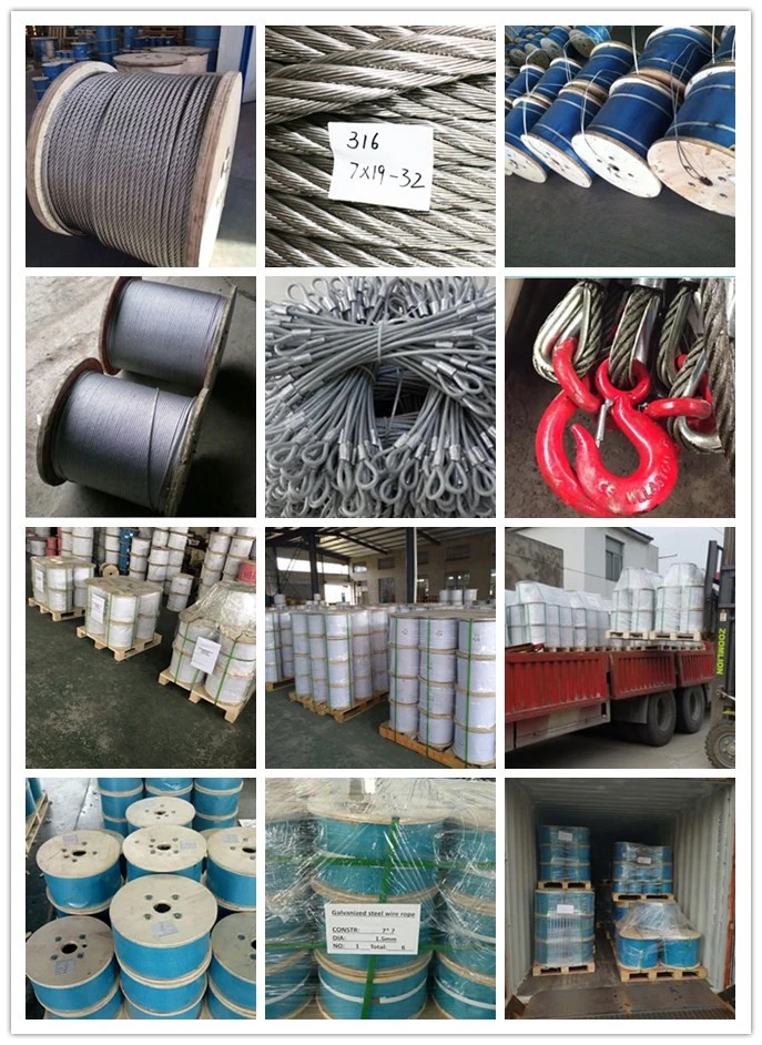 316 7X19 Stainless Steel Wire Rope and Cable Diameter 8mm