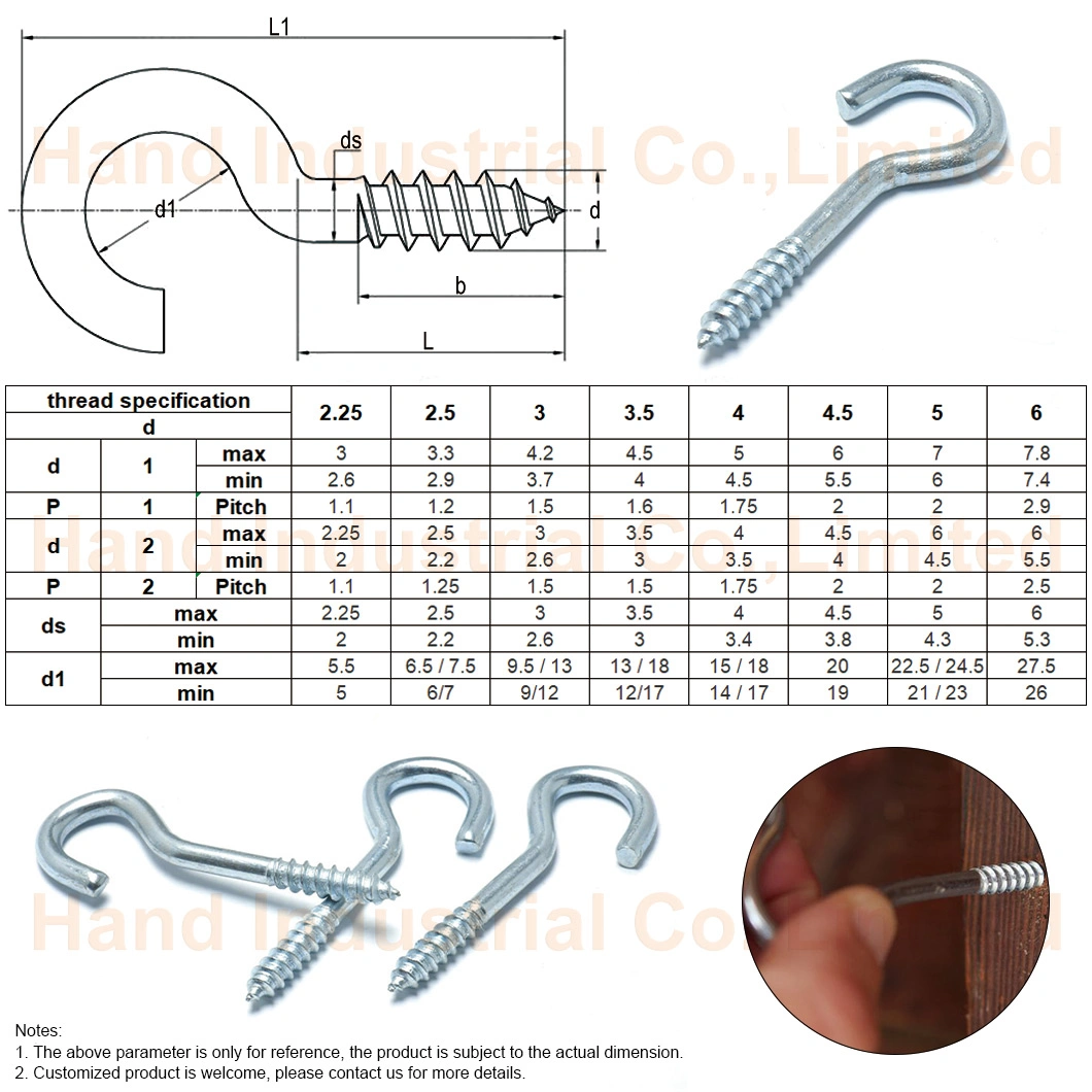 Factory Customized Zic Plated Steel M4 M5 M6 Open Eye Tapping Screw Long with Twist Hook