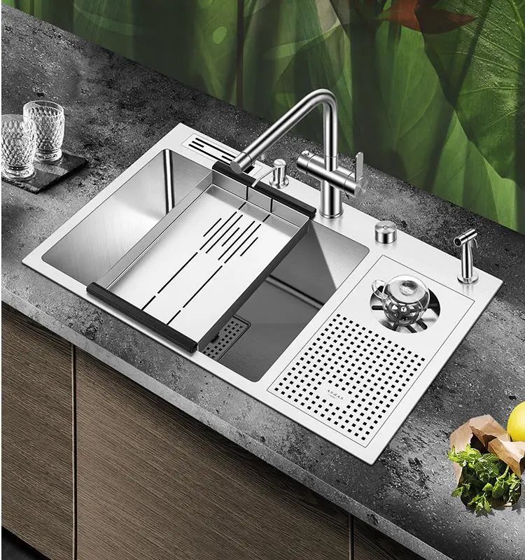 SUS304 Handmade Single Bowl Sink with Cup Washer