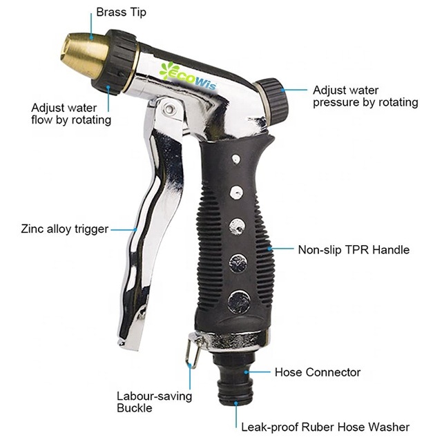 Garden Hose Nozzle Spray Nozzle Hand Sprayer Heavy Duty Metal Brass Head 3-Pattern Metal Garden Hose Spray Gun