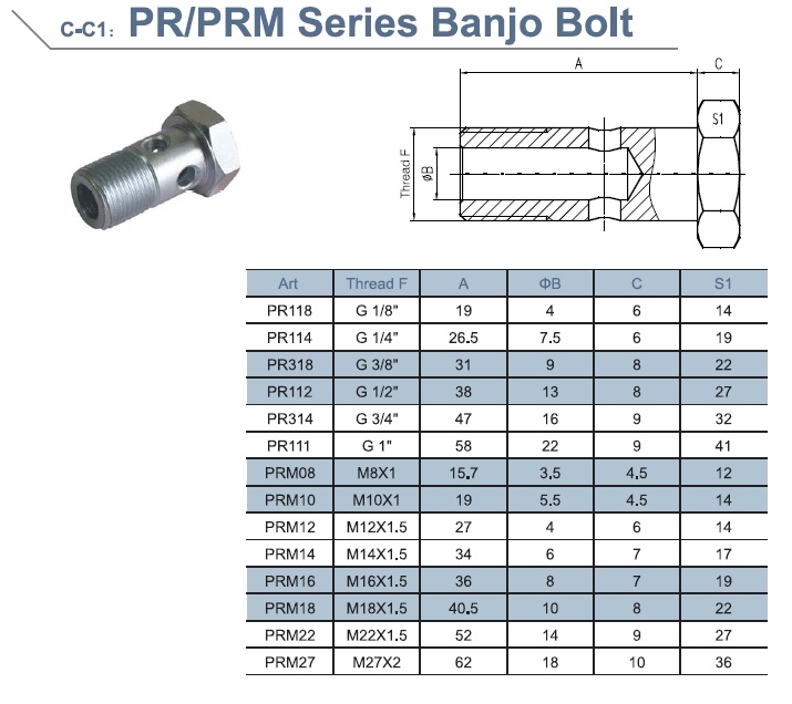 Metric Zinc Plated Banjo Bolt for Hydraulic Cylinder