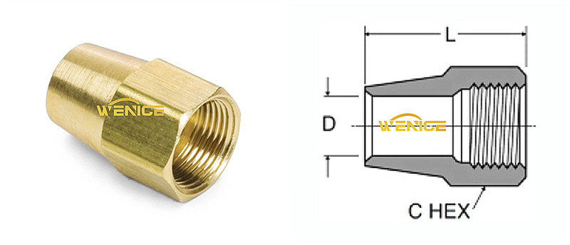 Brass Compression Long Flare Nut for Brass Compression Fittings