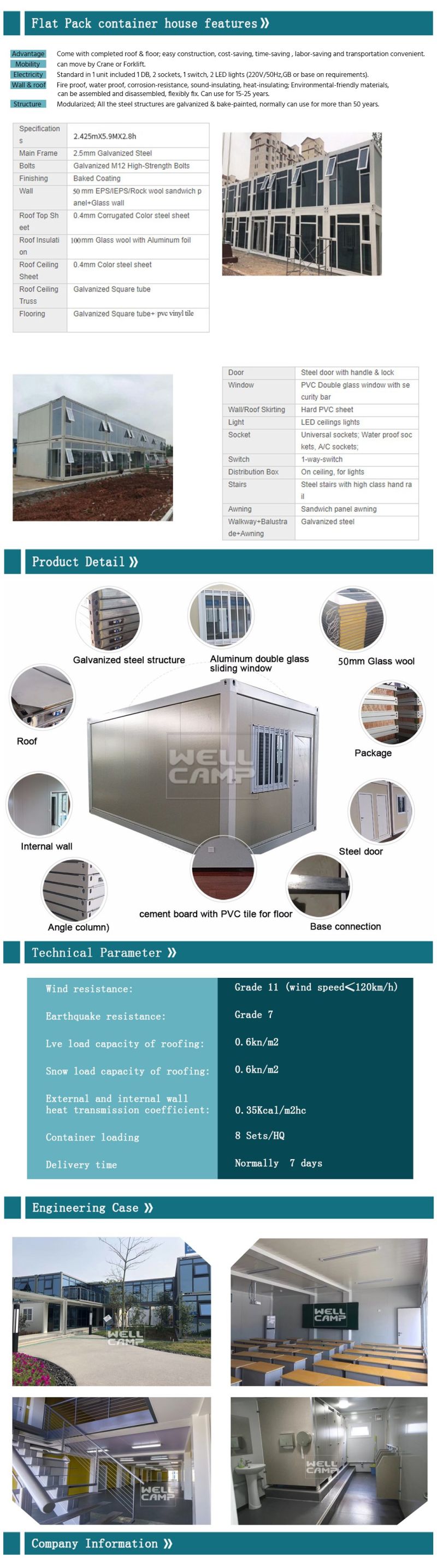 20FT Prefab Mobile Expandable Flat Pack Container House for Labor Camp Accommodation