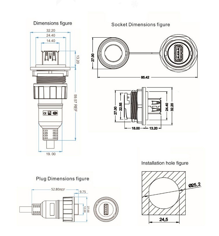 Waterproof USB Male a Type USB Connector/ Dual USB Connector