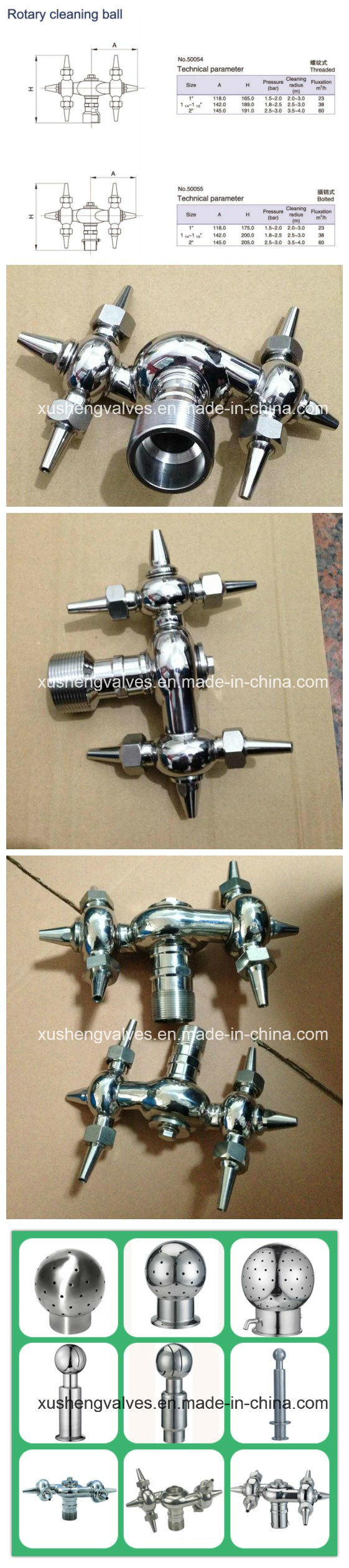 Stainless Steel Sanitary Ss304 BSPP Male Thread Rotating Washing Nozzle