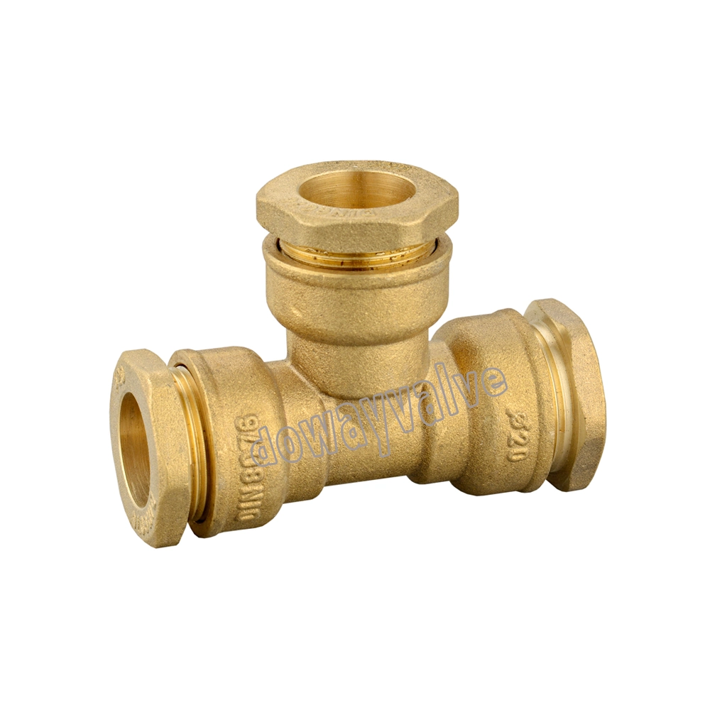 DIN 8076 Brass Tee Compression Fitting for PE Pipe