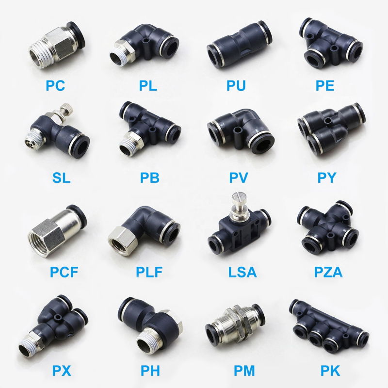 China Black Blue Pneumatic Push in Fittings Air Hose Connectors