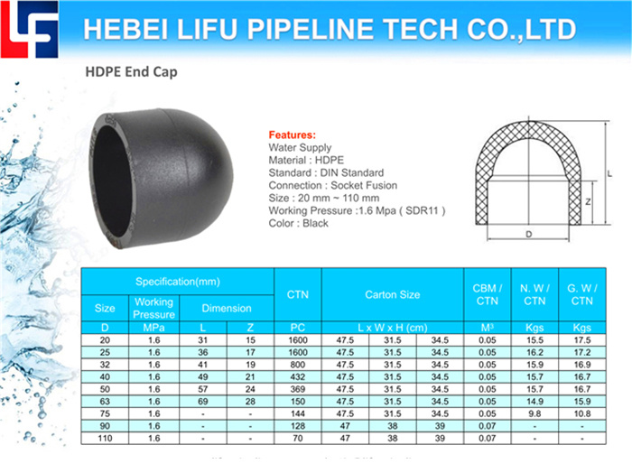 High Quality Water Supply DIN Standard SDR17 Plastic Pipe Fitting HDPE100 Pipe Fittings HDPE100 Socket Fusion Pipe Fitting