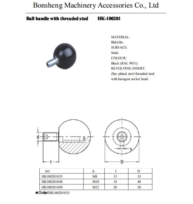 Ball Shaped Male Handle with Threaded Stud