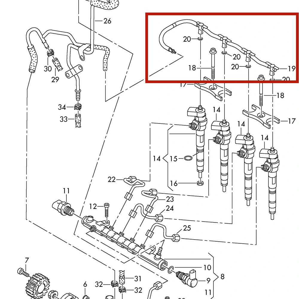 03L130235ad Diesel Fuel Injector Return Leak off Overflow Hose Pipe Line for VW Amarok 2.0tdi