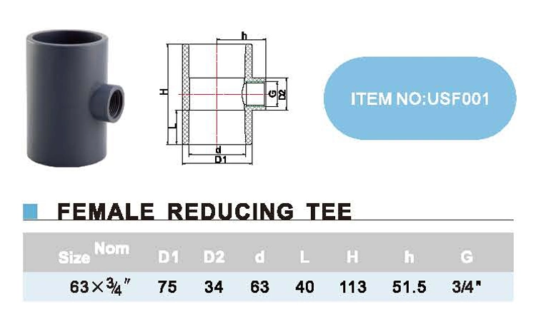 Plastic/PVC DIN Standard Fitting Pn10 Female Reducing Tee with Dvgw Certificate