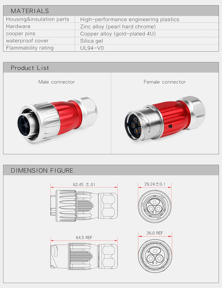 4 Pin IP65 Waterproof Electrical Connectors/Male Female Auto Connectors