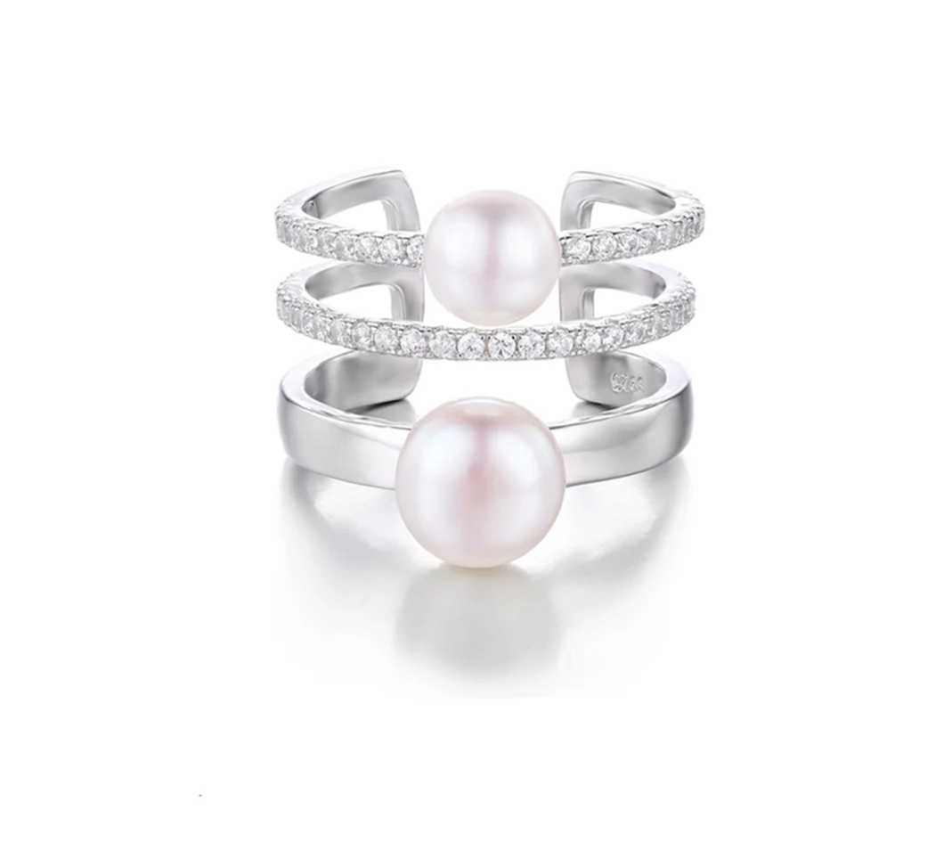 Freshwater Cultured Pearl Band Wrap Stackable Ring 925 Sterling Silver Adjustable Ring for Women
