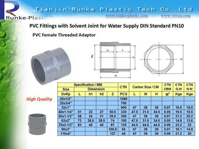 High Quality Plastic Pipe Fittings PVC Pipe Fittings UPVC Pressure Pipe Fittings for Water Supply DIN Standard Pn10