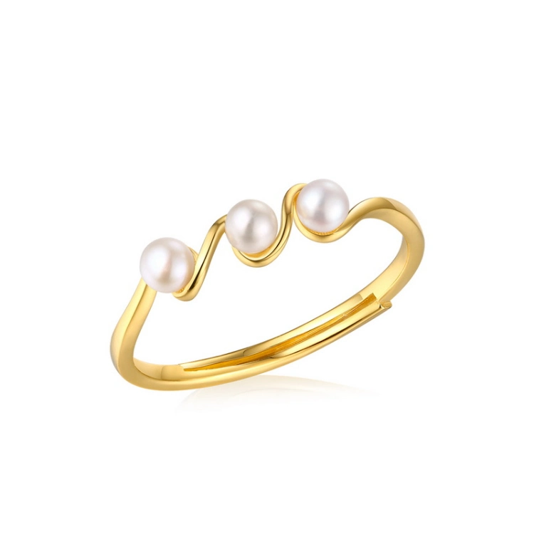 Simple Fashion Sterling Silver Freshwater Pearl Ring Women Adjustable Size Ring