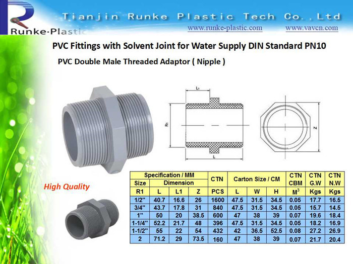 High Quality Plastic Pipes Fittings UPVC Pipes and Fittings UPVC Pressure Pipes Fittings for Water Supply DIN Standard Pn10
