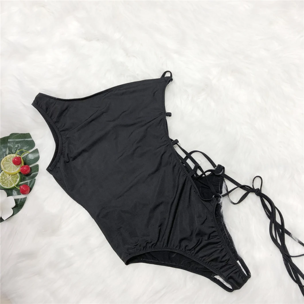 New One-Piece Swimsuit Sexy Lady One-Shoulder Strap Solid Color Bikini One-Piece Swimsuit
