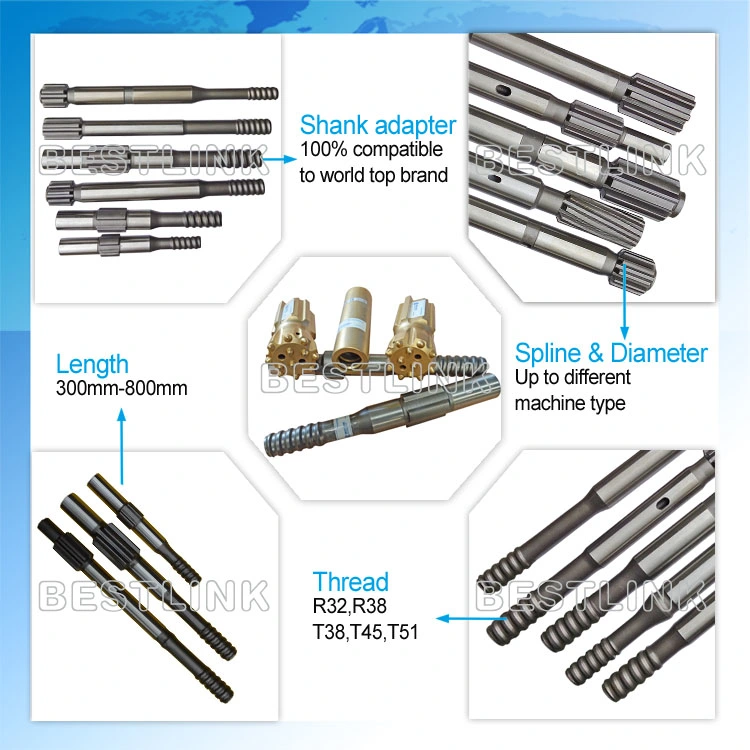 Hydraulic Rock Drifter Shank Adapter for Extention Rod and Bit