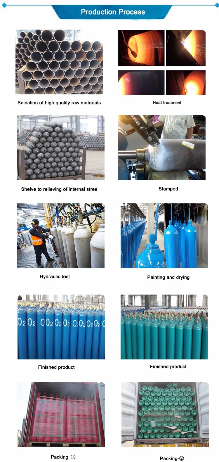 50L Helium Oxygen Nitrogen Lar CNG Acetylene CO2 Hydrogeen CNG 150bar/200bar Seamless Steel Gas Cylinder