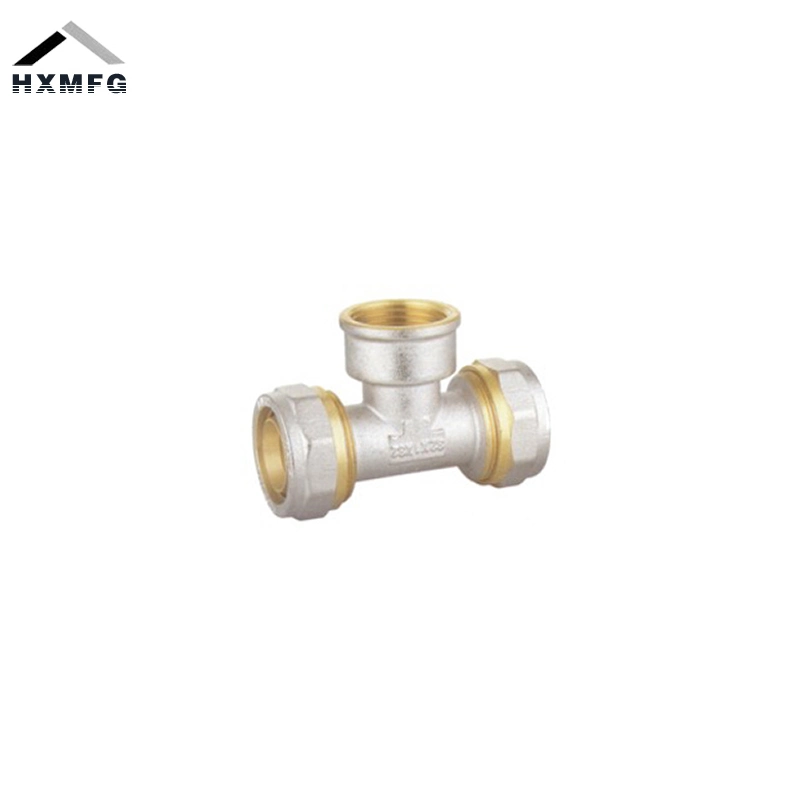 Chrome Plate Female Brass Press Compression Fitting Multilayer Pipe Tee