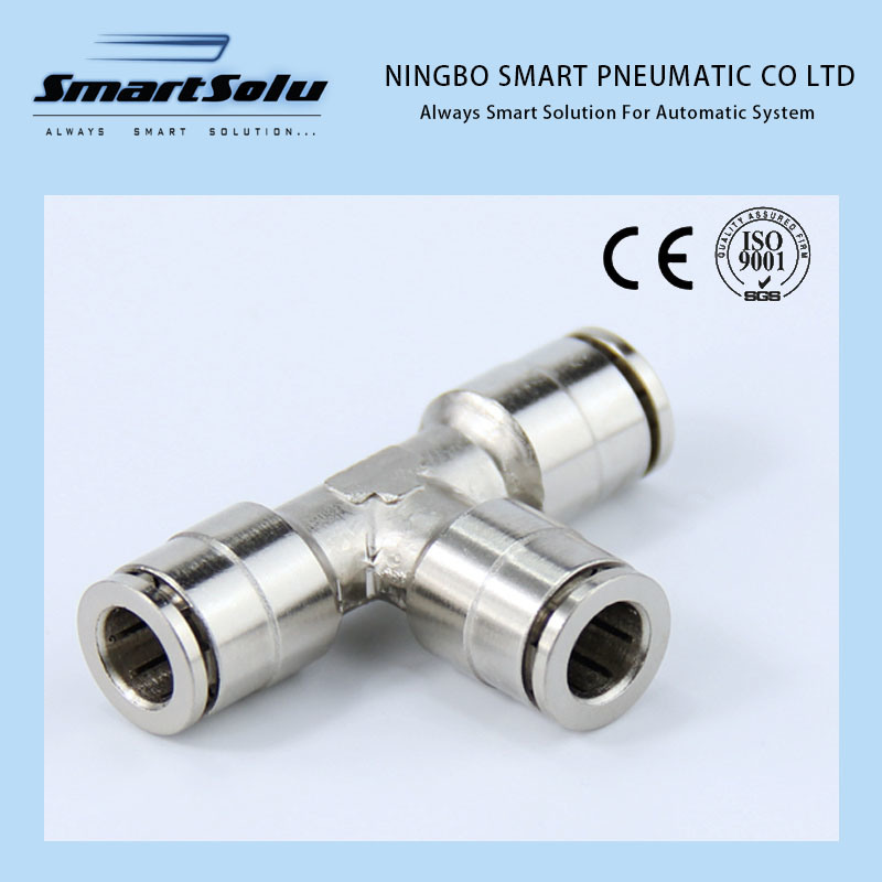 BSPT Brass T Branch Nickel-Plated Push in Pneuamtic Fittings