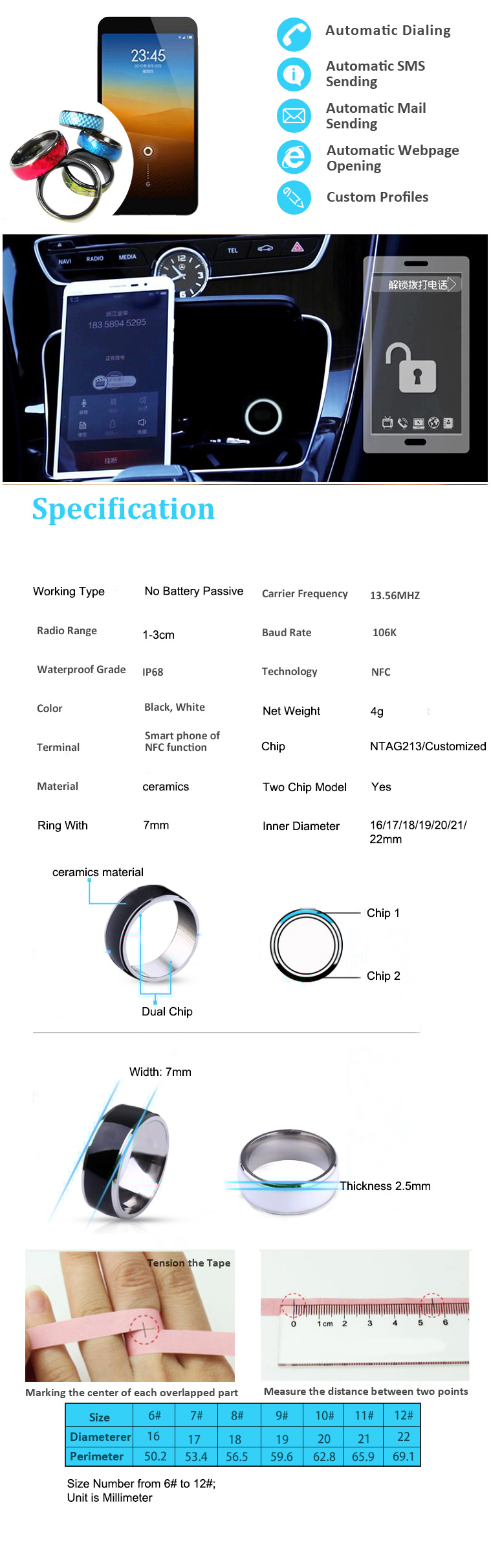 Smart Ring, NFC Multifunctional Waterproof Intelligent Ring Smart Wear Finger Digital Ring