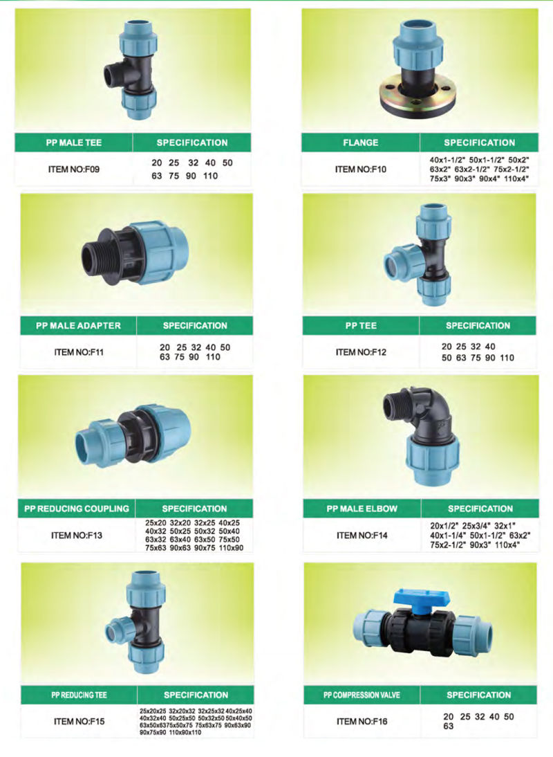 PP Equal Coupling Reducing Coupler Pn16 90 Elbow Plastic Compression Fittings