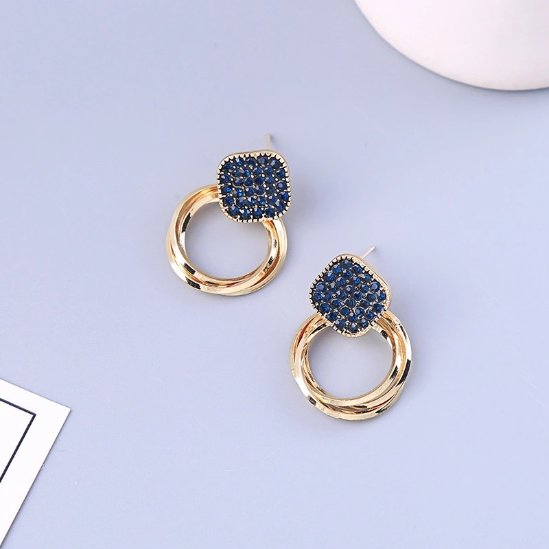 Jewelry Accessories Creative Double Geometric Circle Opal Earrings