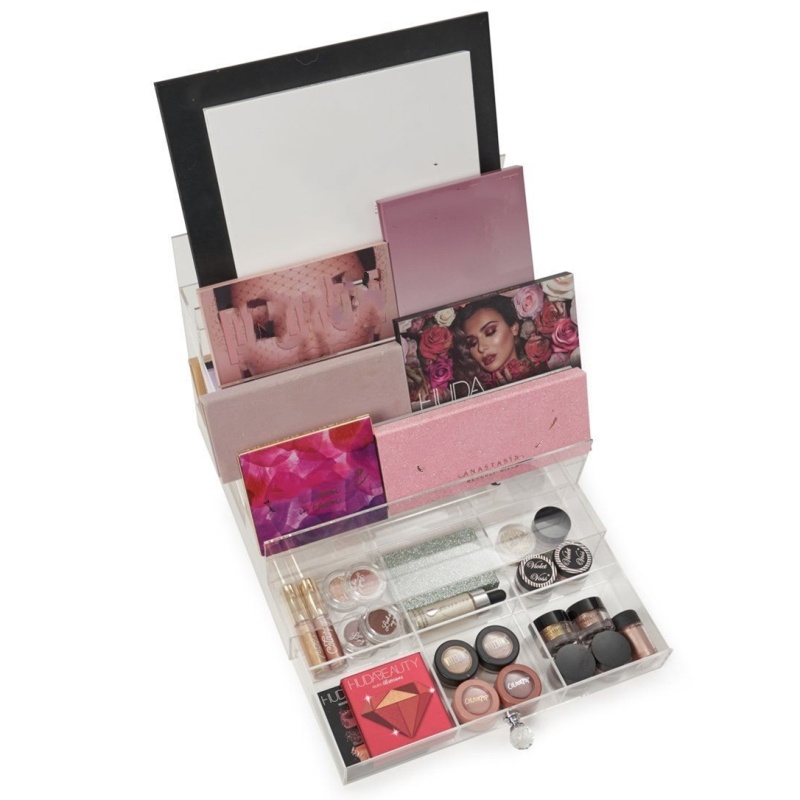 Crystal Acrylic Makeup Compact Organizer Compact Holder with One Drawer