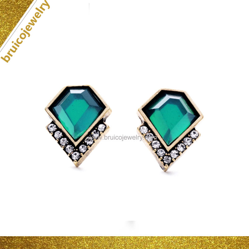 Best Selling Gemstone Ear Stud Black Gold Rhodium Jewelry Crystal Stud Earring with Zirconia