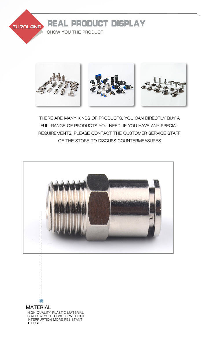 Copper Male Thread Tube Connectors Coupling, PC Pneumatic Fitting