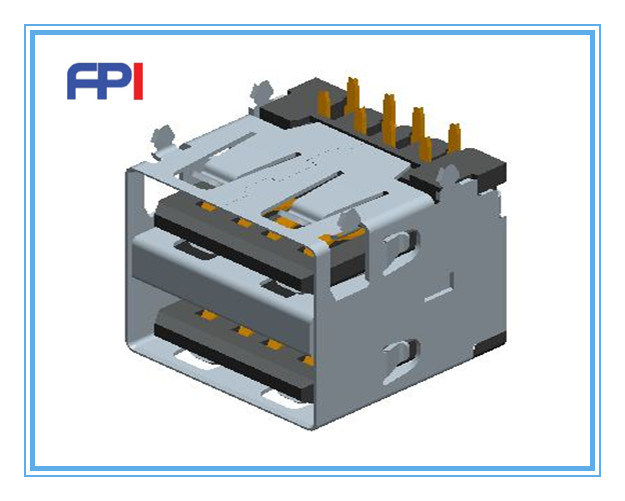 USB 2.0 Double-Deck Electronic Connector for PCB Mount
