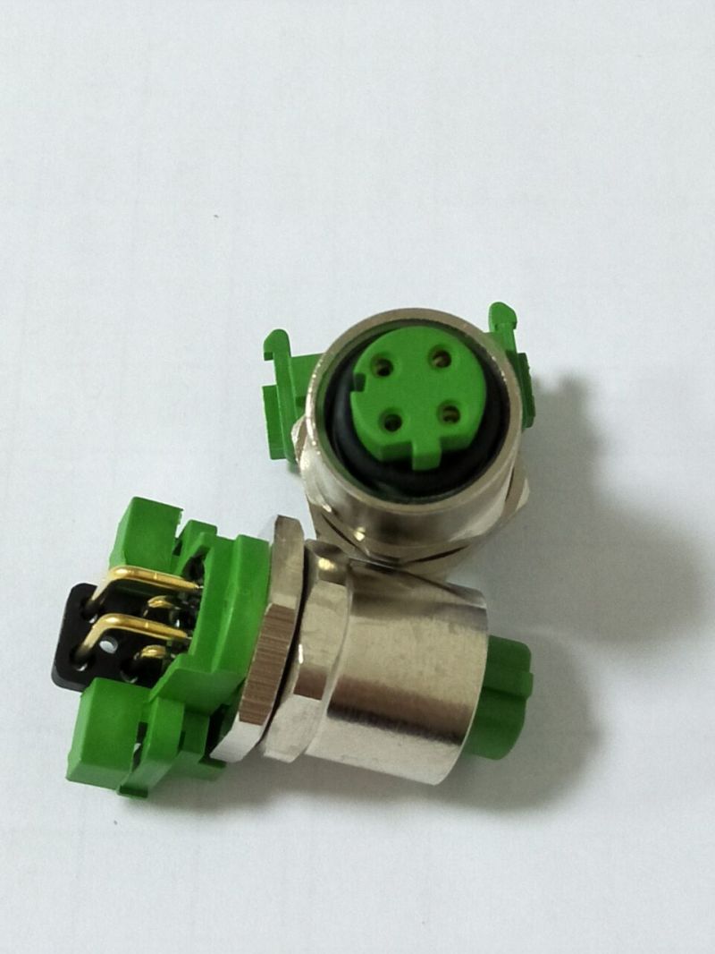 Right Angle M12 4 Pin Female D Coded PCB Mount Socket Connector