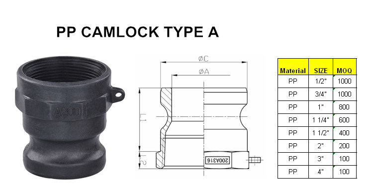 Type a Plastic PP Camlock Quick Coupling