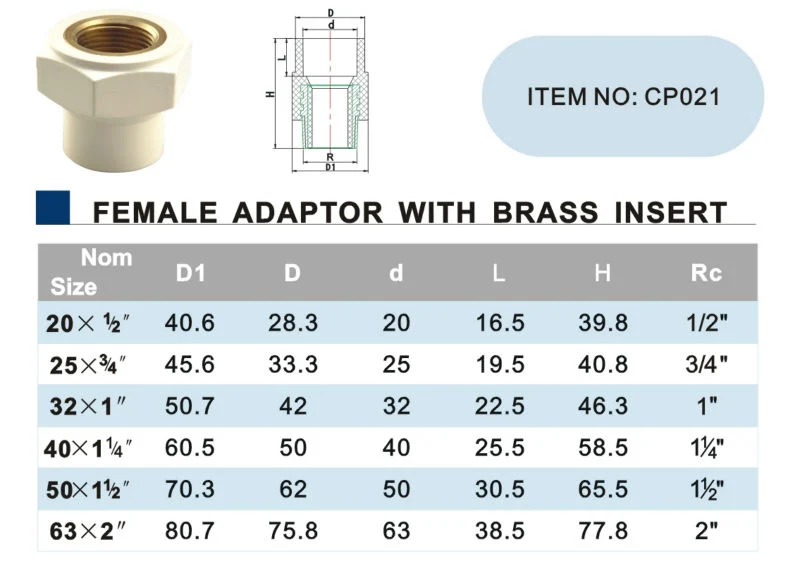 Era CPVC DIN Fitting Female Adaptor with Brass Insert