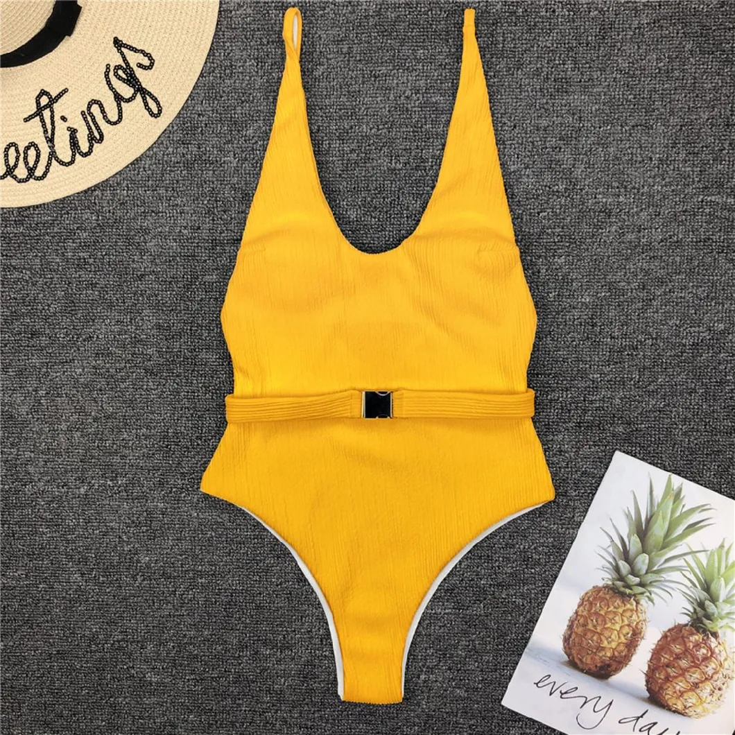 Explosion Style Female One Piece Swimsuit Solid Color Belt Buckle One Piece Bikini Sexy One Piece Swimsuit